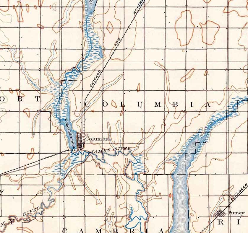 1896 Topo Map of Columbia South Dakota