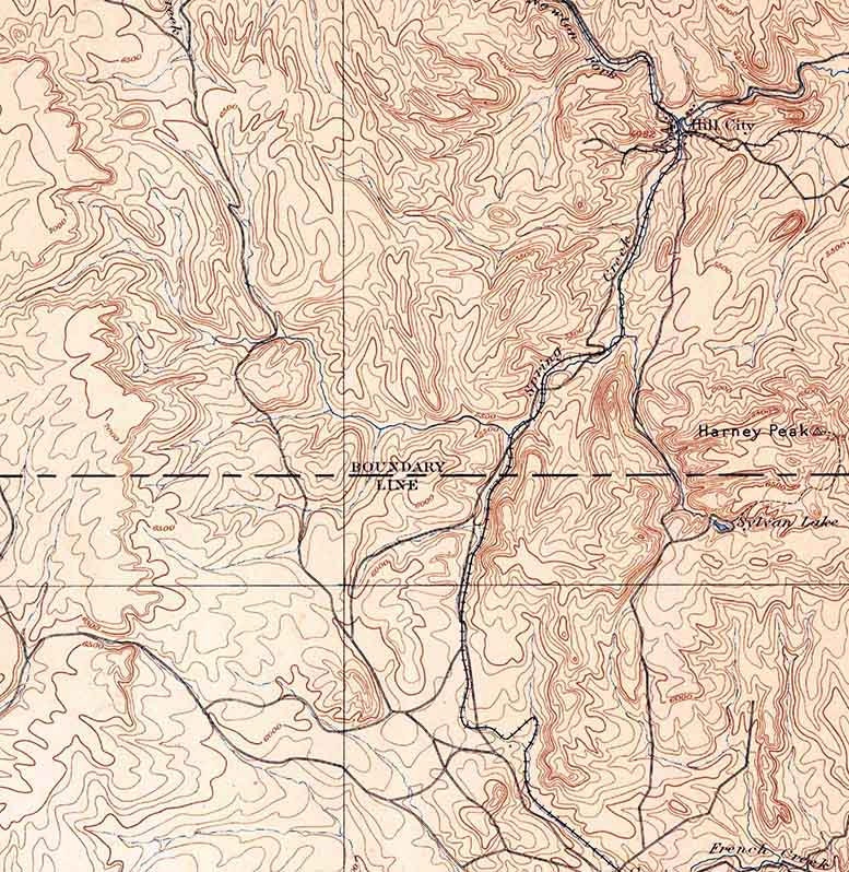 1896 Topo Map of Harney Peak South Dakota