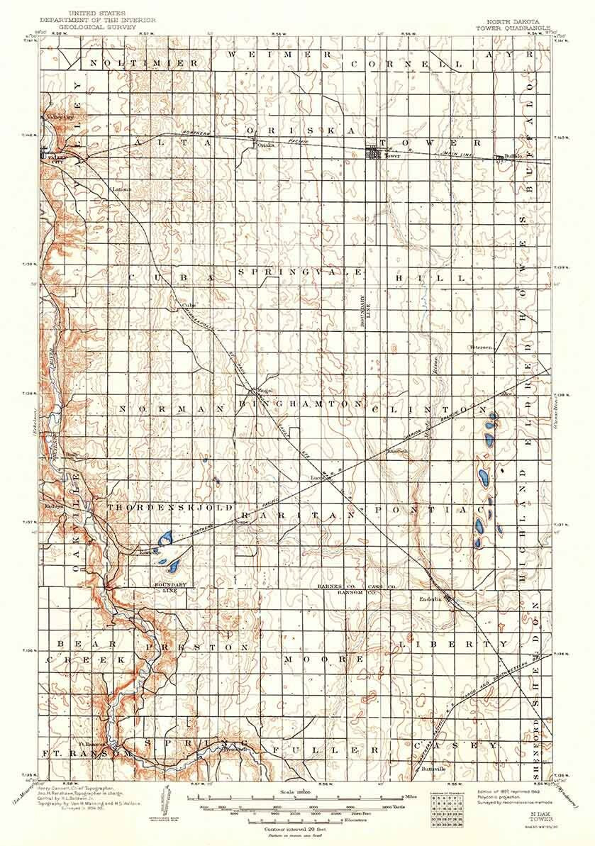 1897 Topo Map of Tower North Dakota