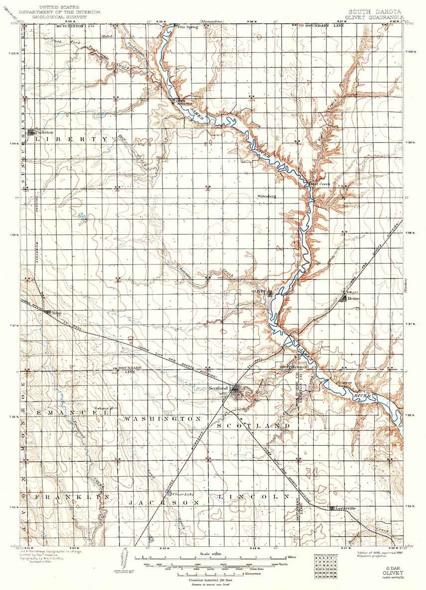 1898 Topo Map of Olivet South Dakota