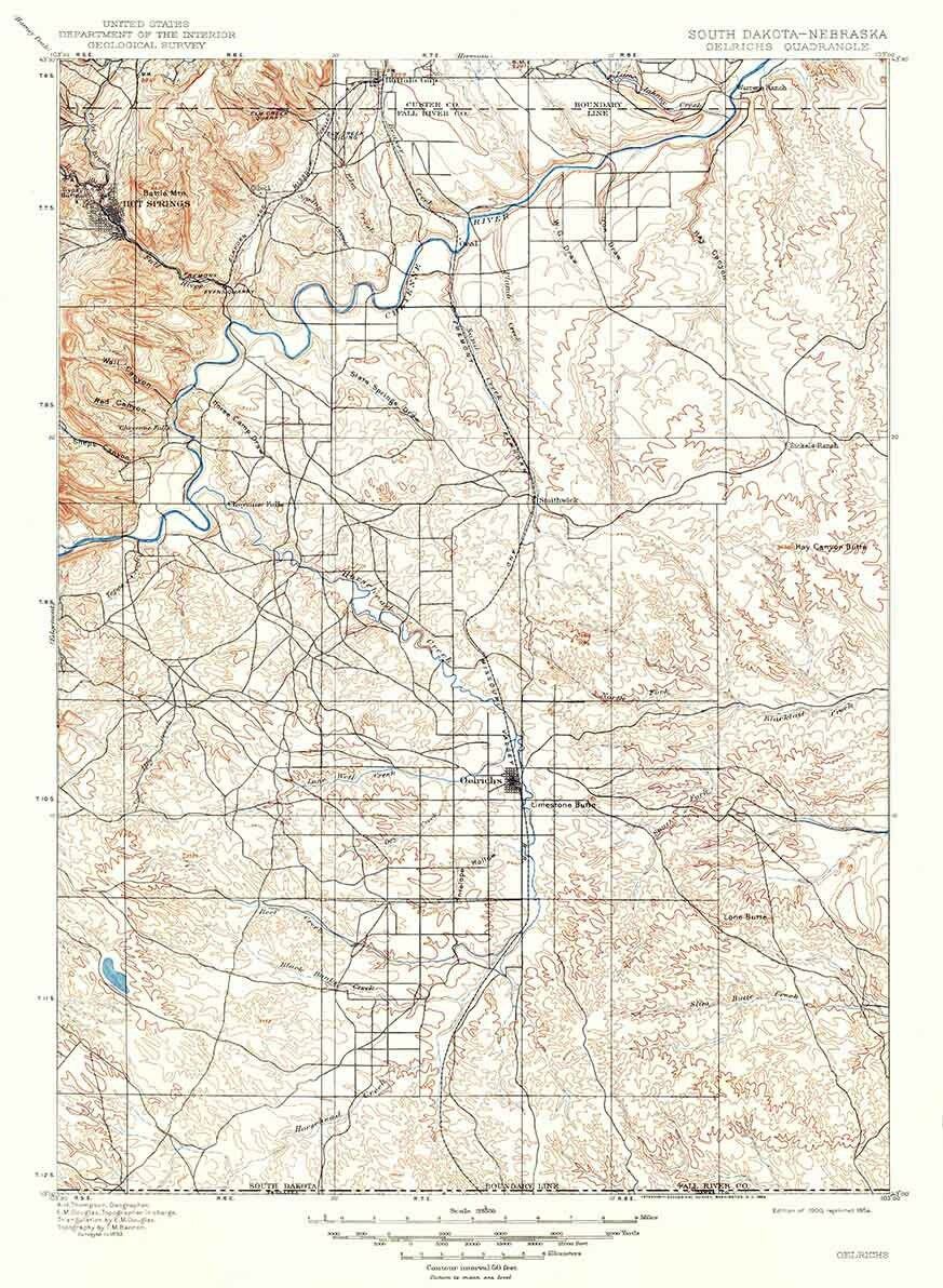 1900 Topo Map of Oelrichs South Dakota
