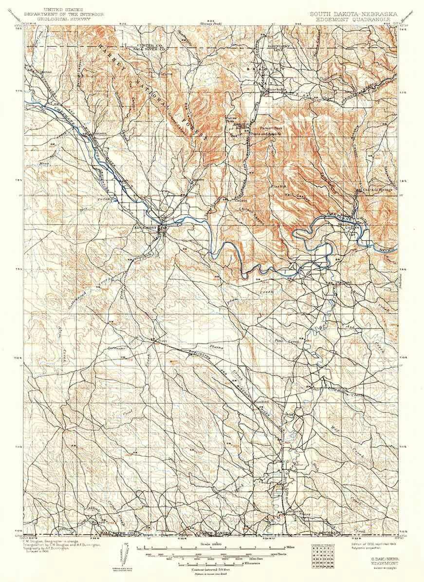 1902 Topo Map of Edgemont South Dakota