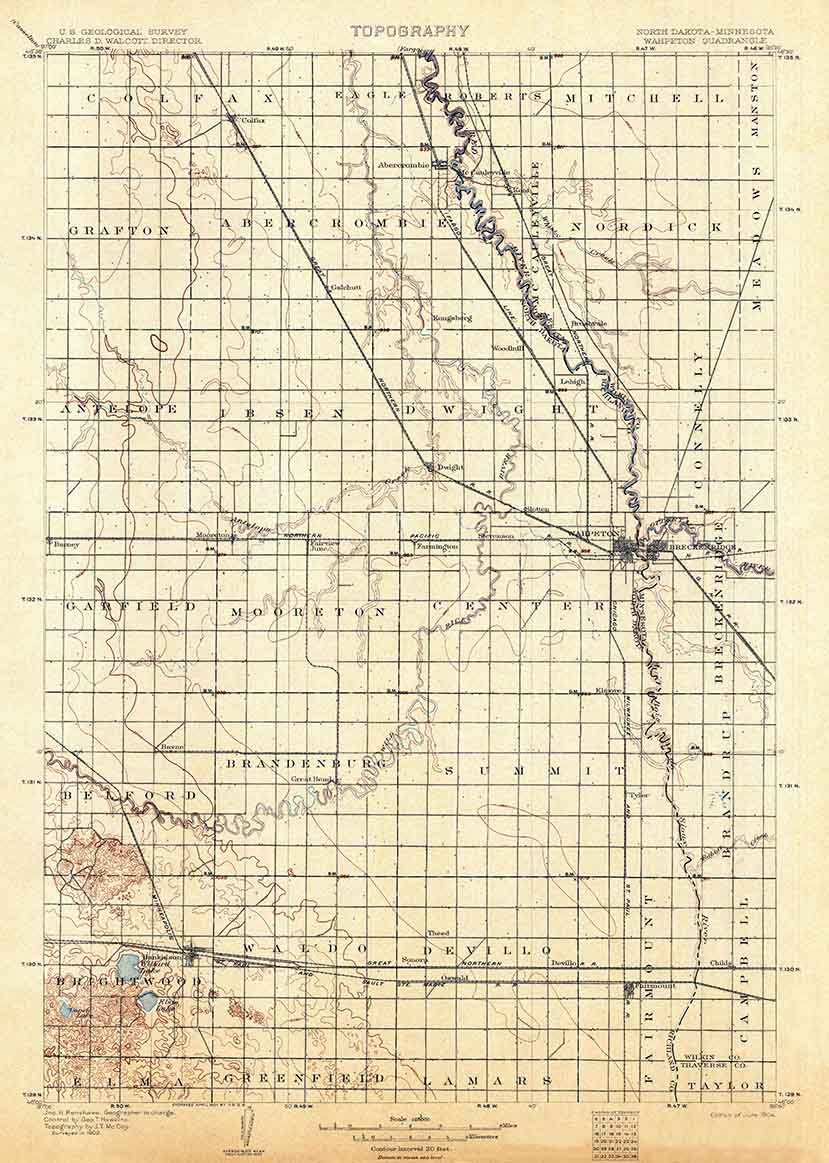 1904 Topo Map of Wahpeton North Dakota