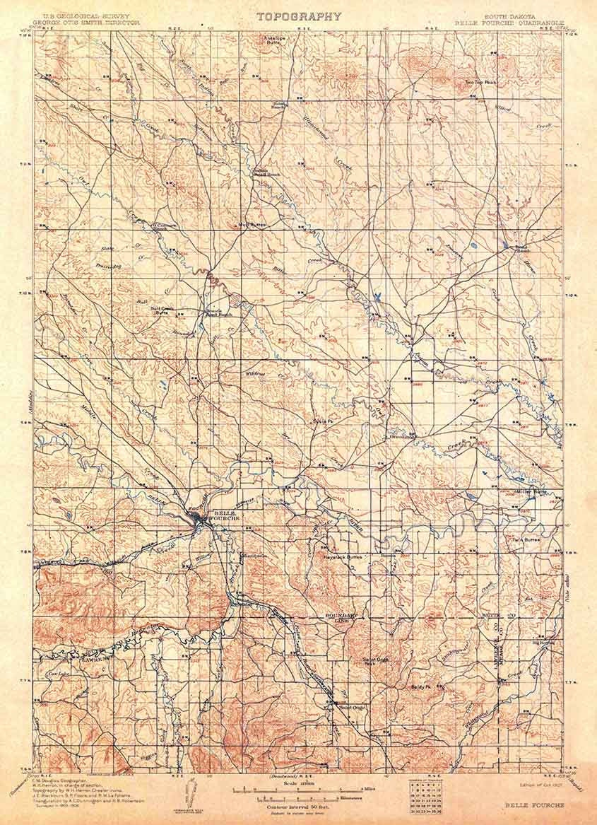 1907 Topo Map of Belle Fourche South Dakota