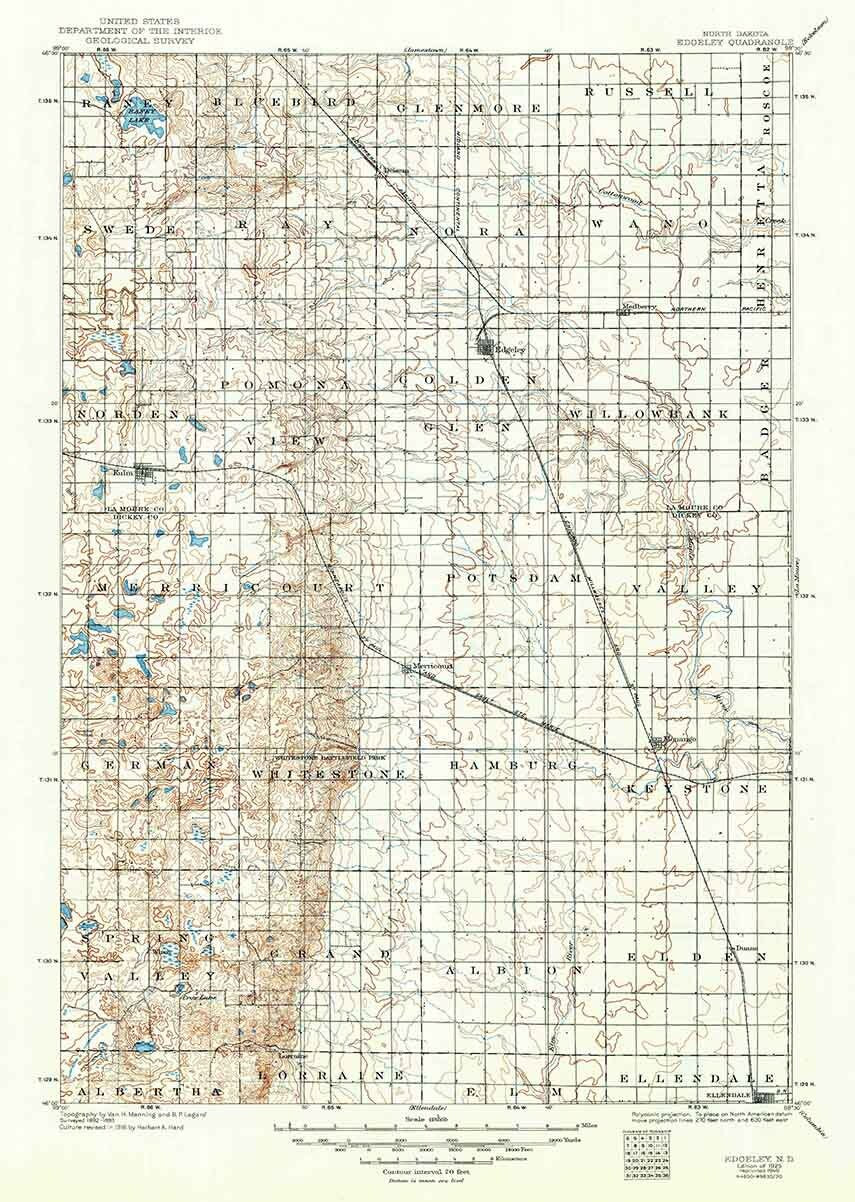 1925 Topo Map of Edgeley North Dakota