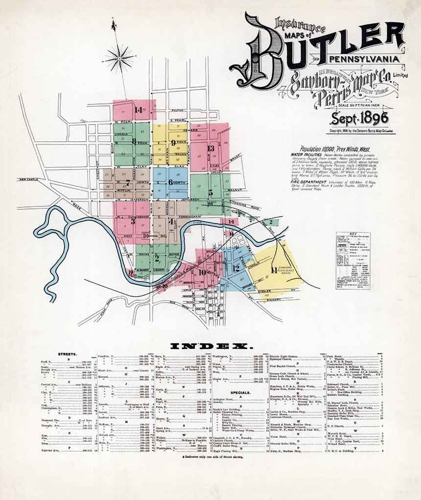 1896 Sanborn Map of Butler County Pennsylvania