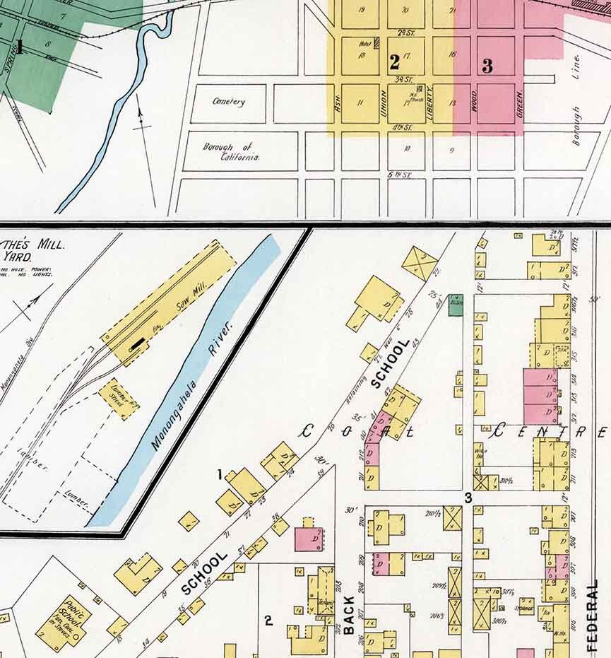 1896 Sanborn Map of California Washington County Pennsylvania