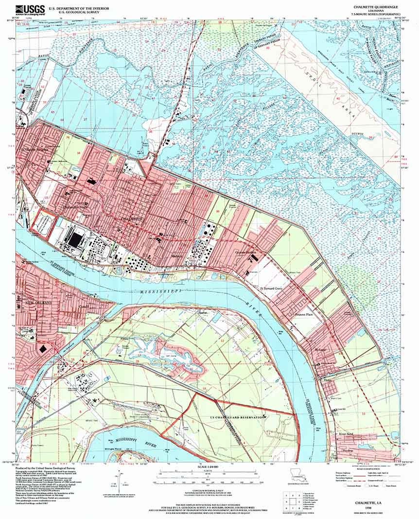 1998 Topo Map of Chalmette Louisiana LA