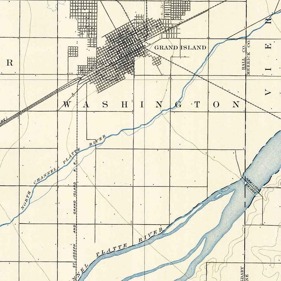 1895 Topo Map of Grand Island Nebraska Alda Abbott