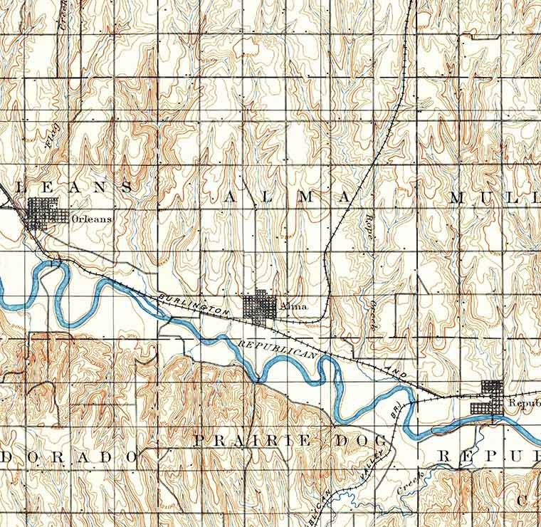 1896 Topo Map of Holdrege Nebraska Orleans Wilcox