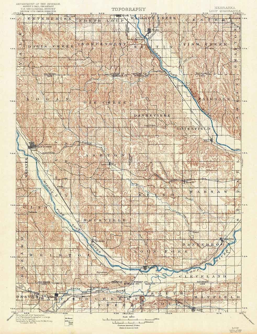 1899 Topo Map of Loup Nebraska North Fork River