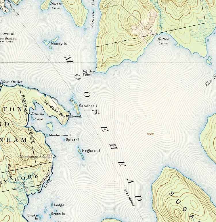 1922 Topo Map of Moosehead Lake Maine Sugar Island