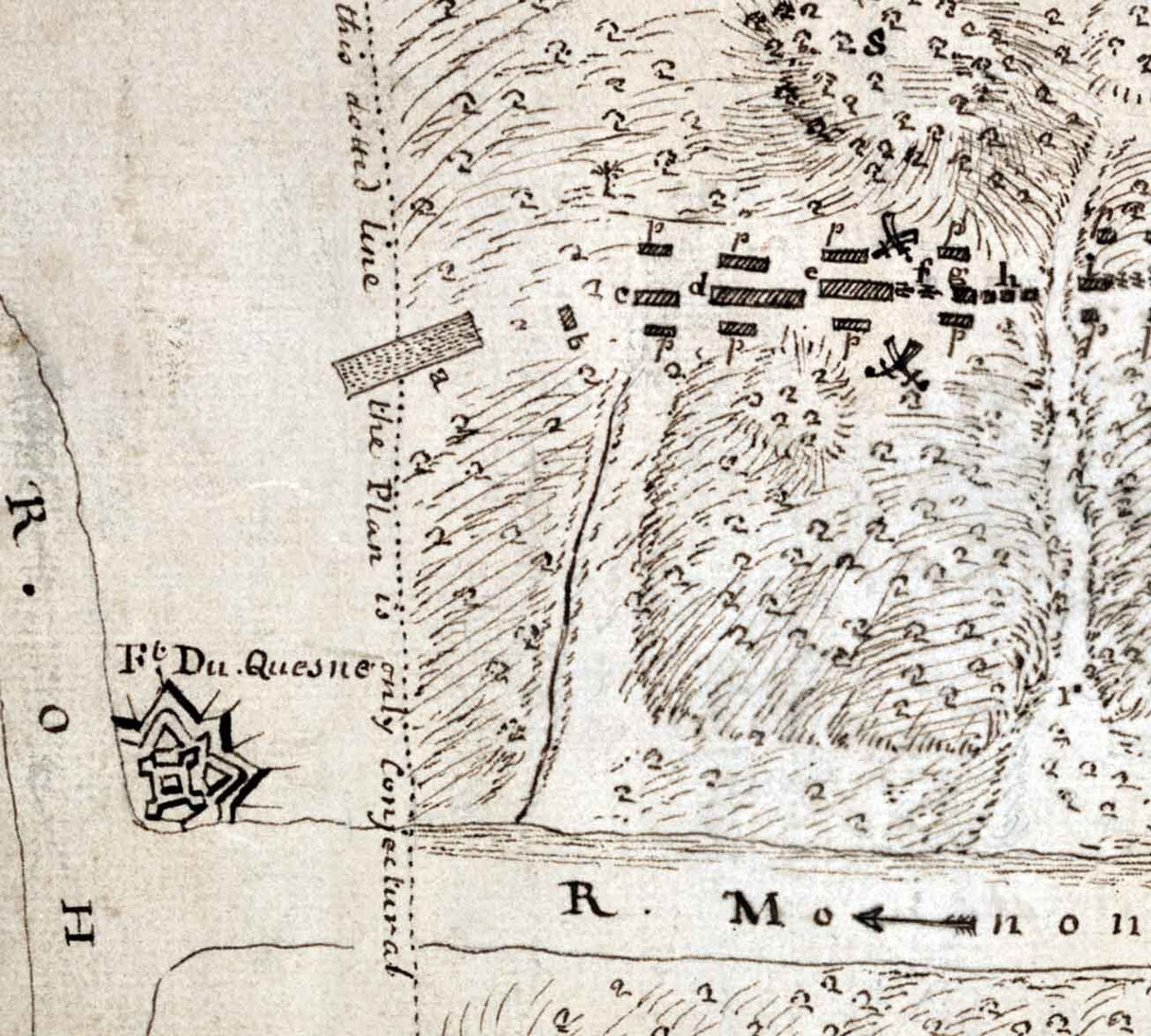 1755 Sketch Map of Field of Battle Monongahela Pennsylvania Fort Du Quesne