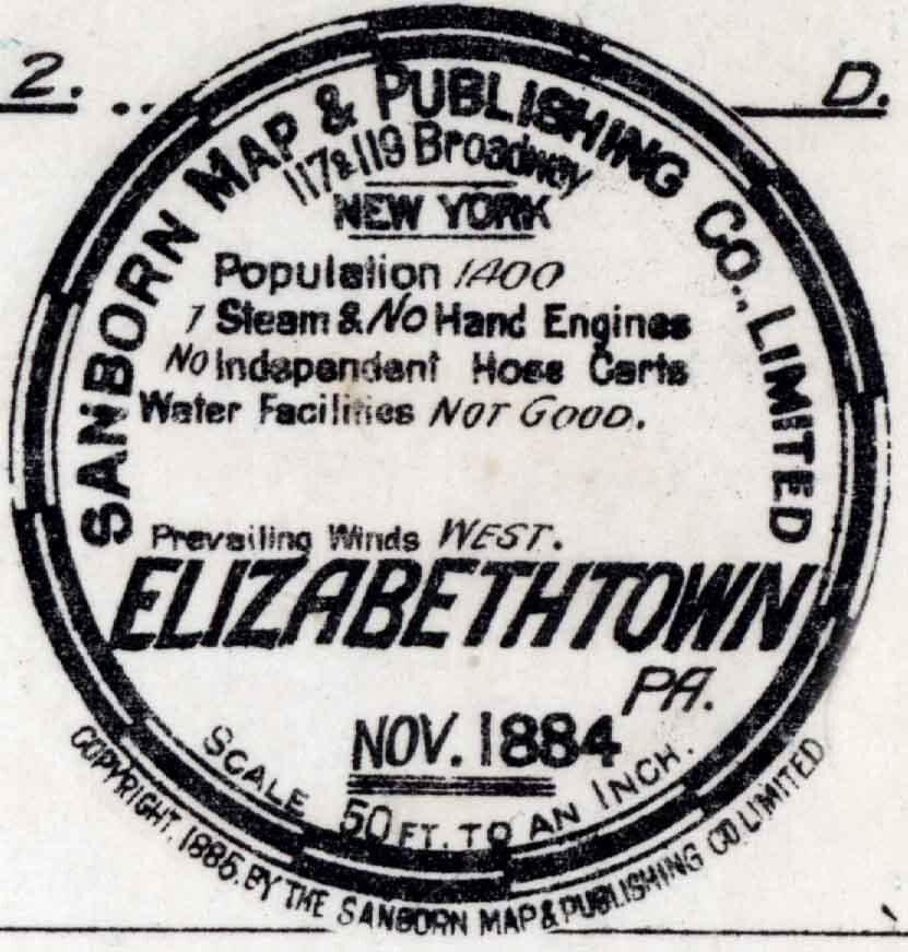 1884 Town Map of Elizabethtown Lancaster County Pennsylvania