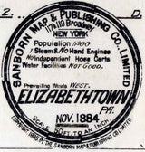 1884 Town Map of Elizabethtown Lancaster County Pennsylvania