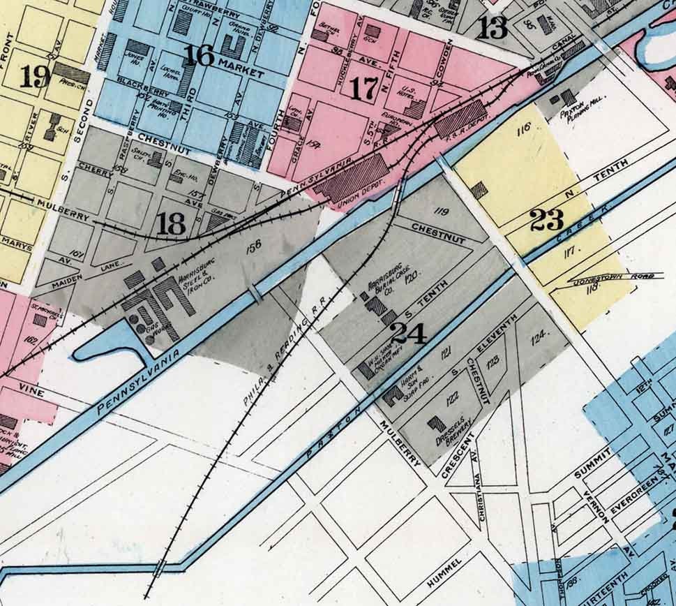 1884 Town Map of Harrisburg Dauphin County Pennsylvania