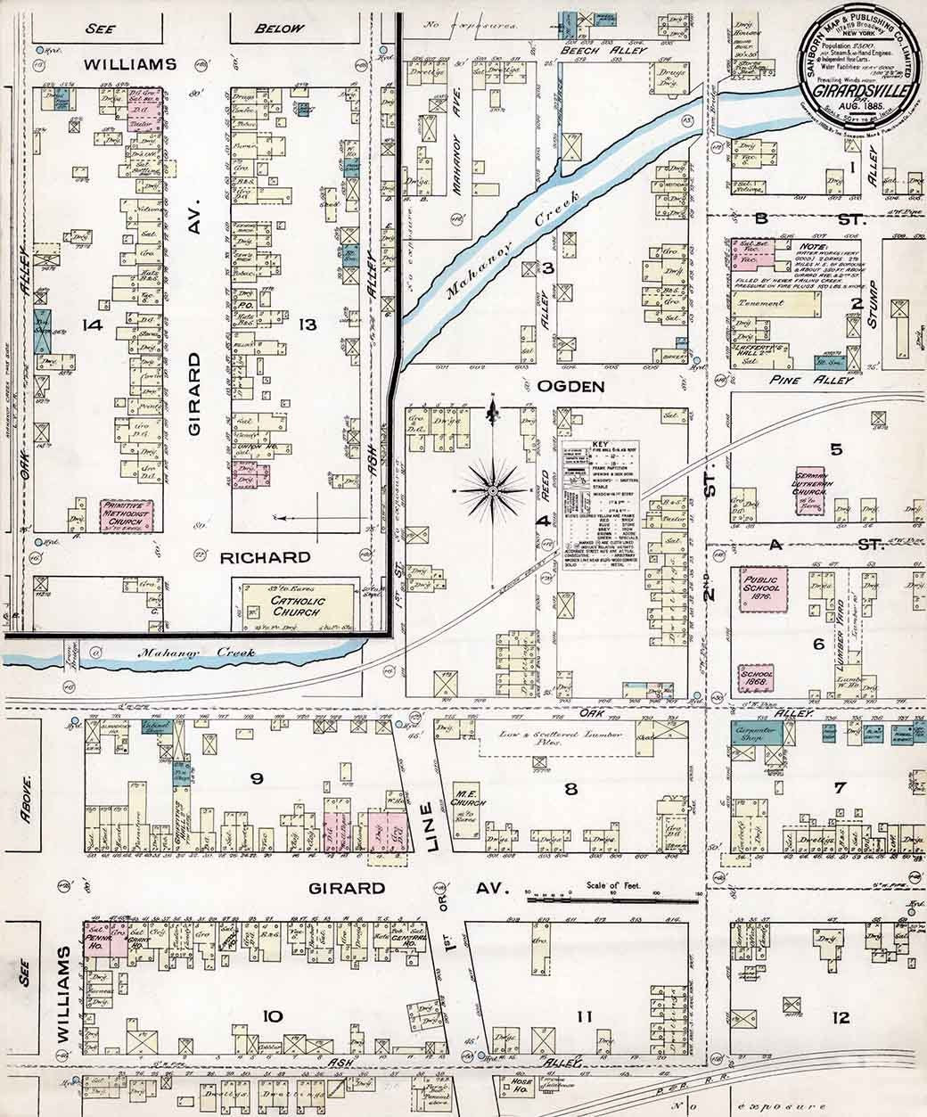 1885 Town Map of Girardsville Schuylkill County Pennsylvania