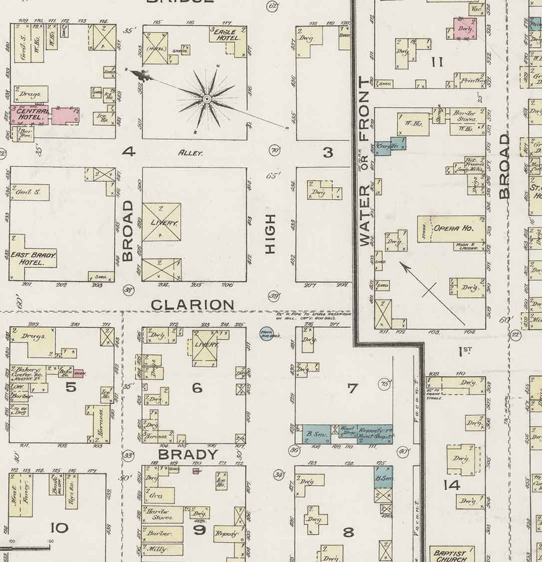 1886 Town Map of East Brady Clarion County Pennsylvania
