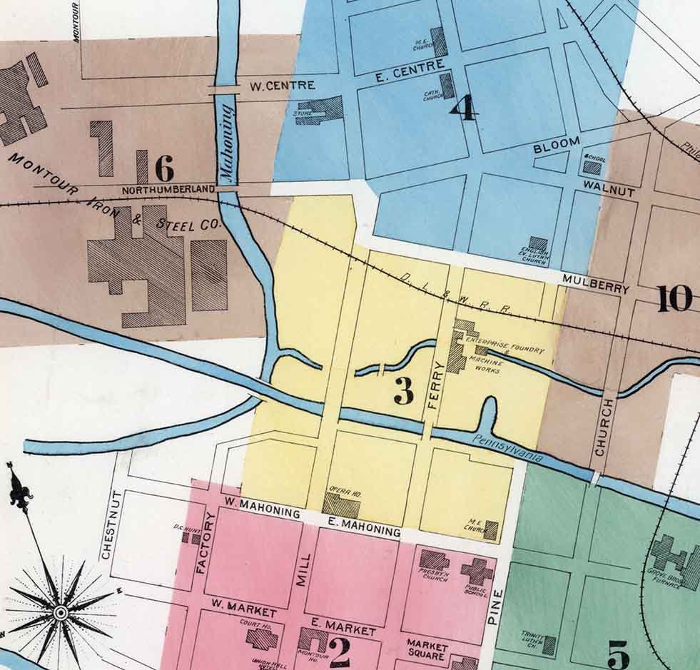 1891 Town Map of Danville Montour County Pennsylvania