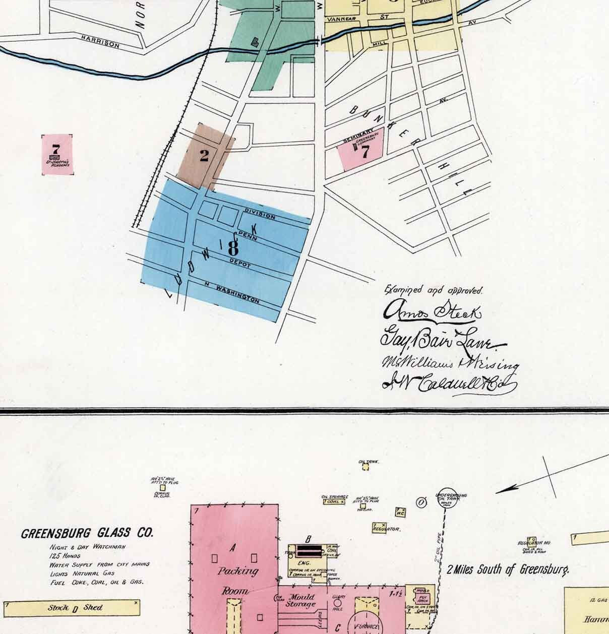 1891 Town Map of Greensburg Westmoreland County Pennsylvania