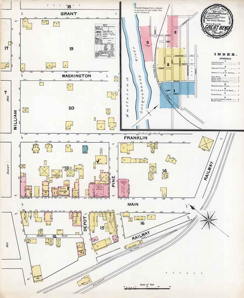 1892 Town Map of Great Bend Susquehanna County Pennsylvania