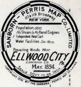 1894 Town Map of Ellwood City Lawrence County Pennsylvania