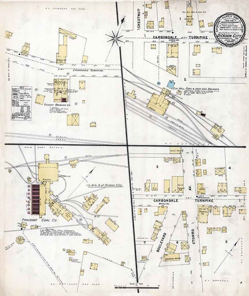1897 Town Map of Dickson City Lackawanna County Pennsylvania