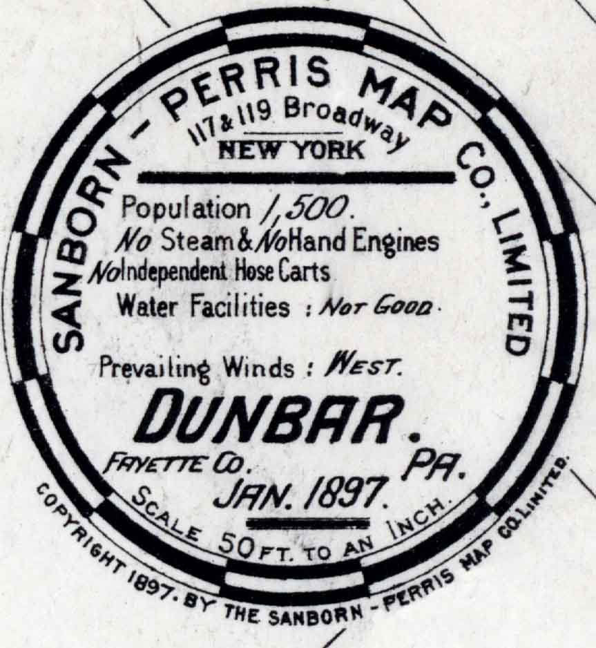 1897 Town Map of Dunbar Fayette County Pennsylvania