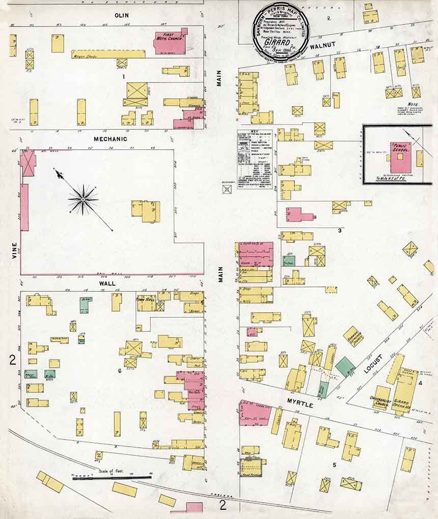 1898 Town Map of Girard Erie County Pennsylvania