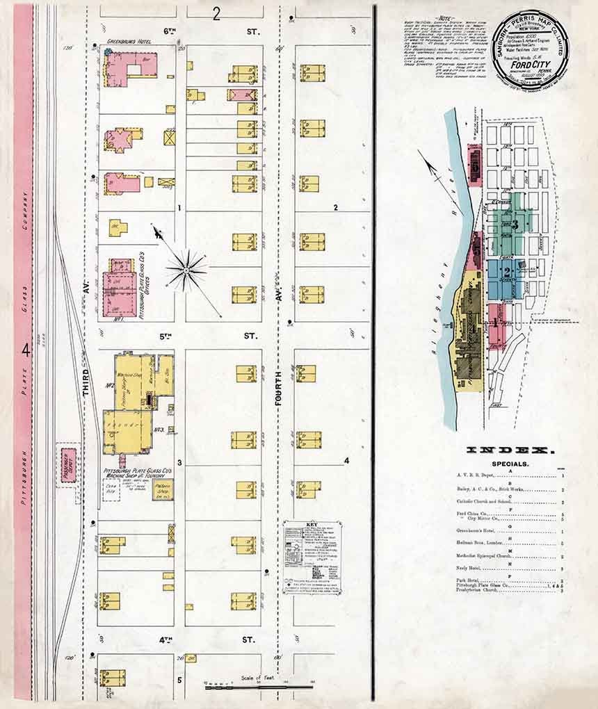 1899 Town Map of Ford City Armstrong County Pennsylvania