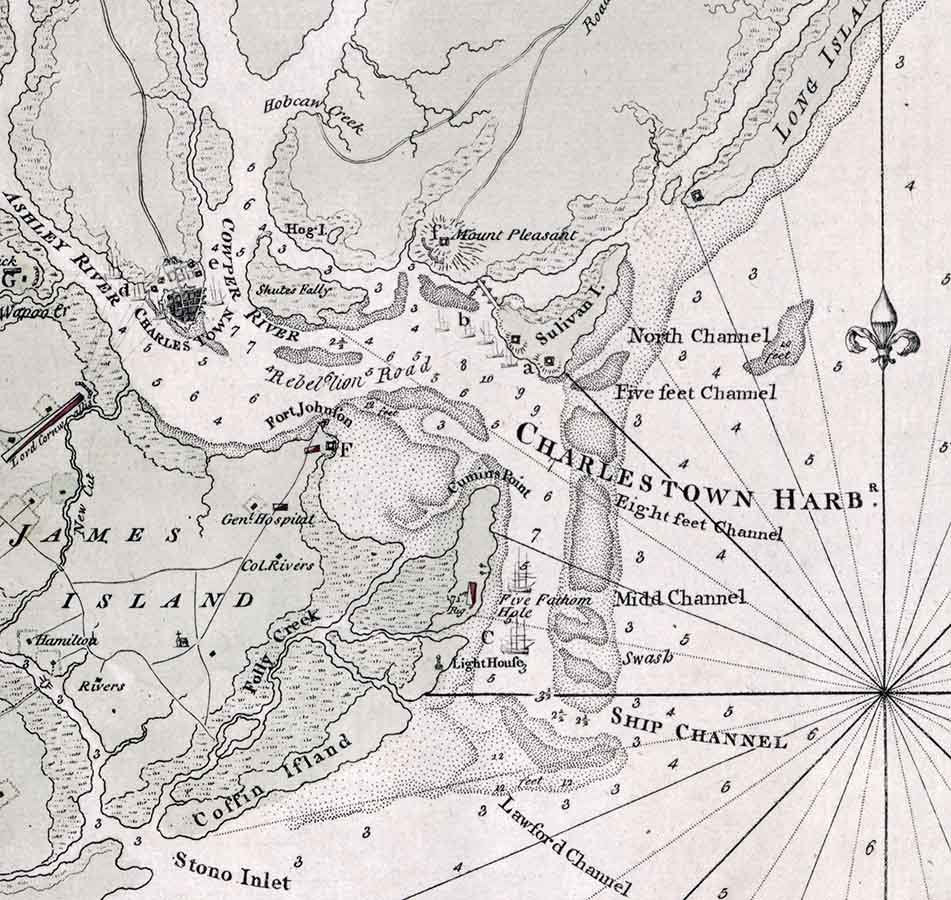 1780 Map of Charlestown South Carolina Johns Island