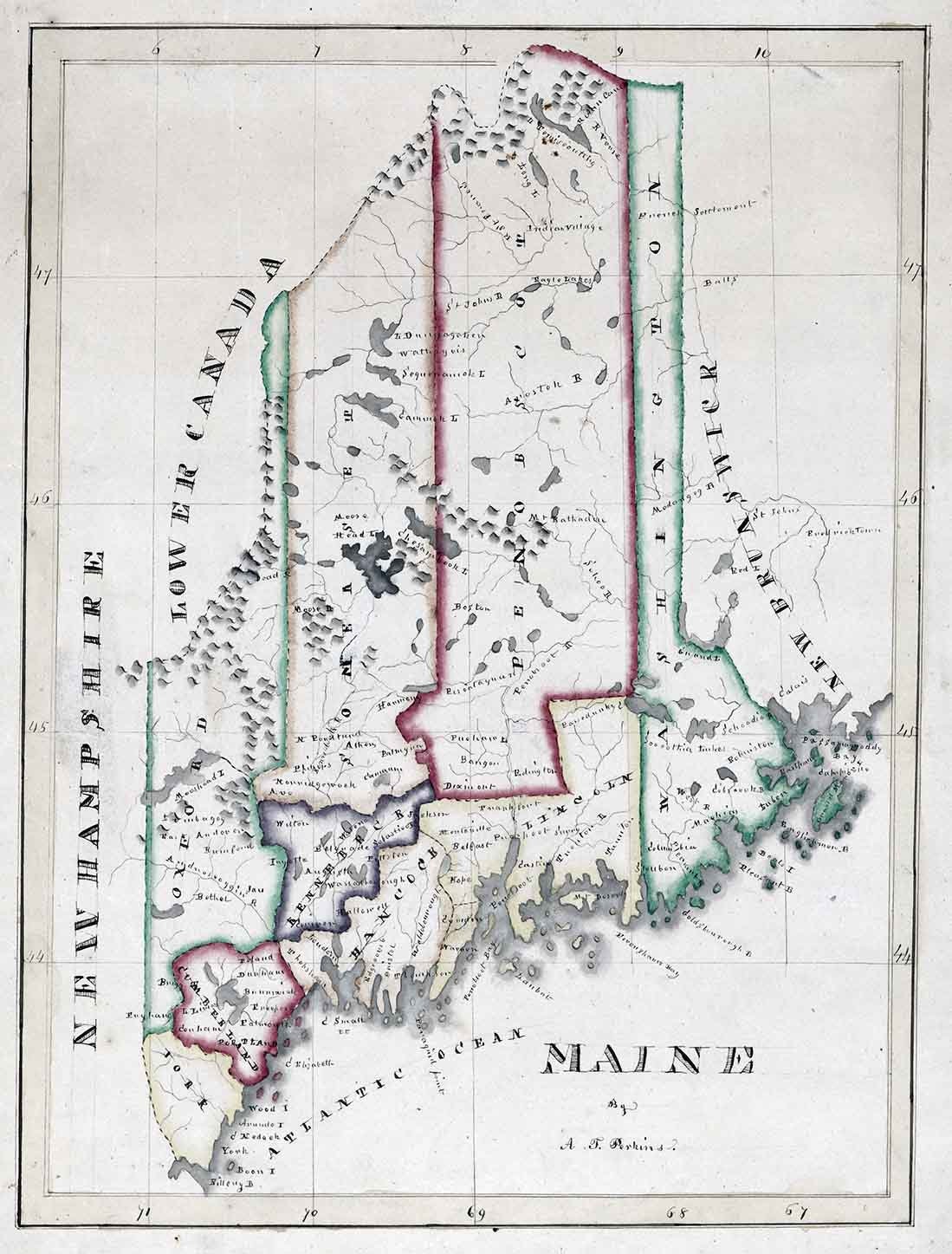 1820s Map of Maine Oxford Washington Canada