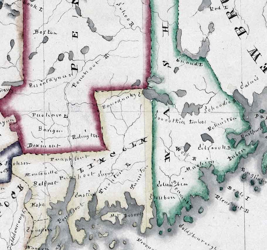 1820s Map of Maine Oxford Washington Canada