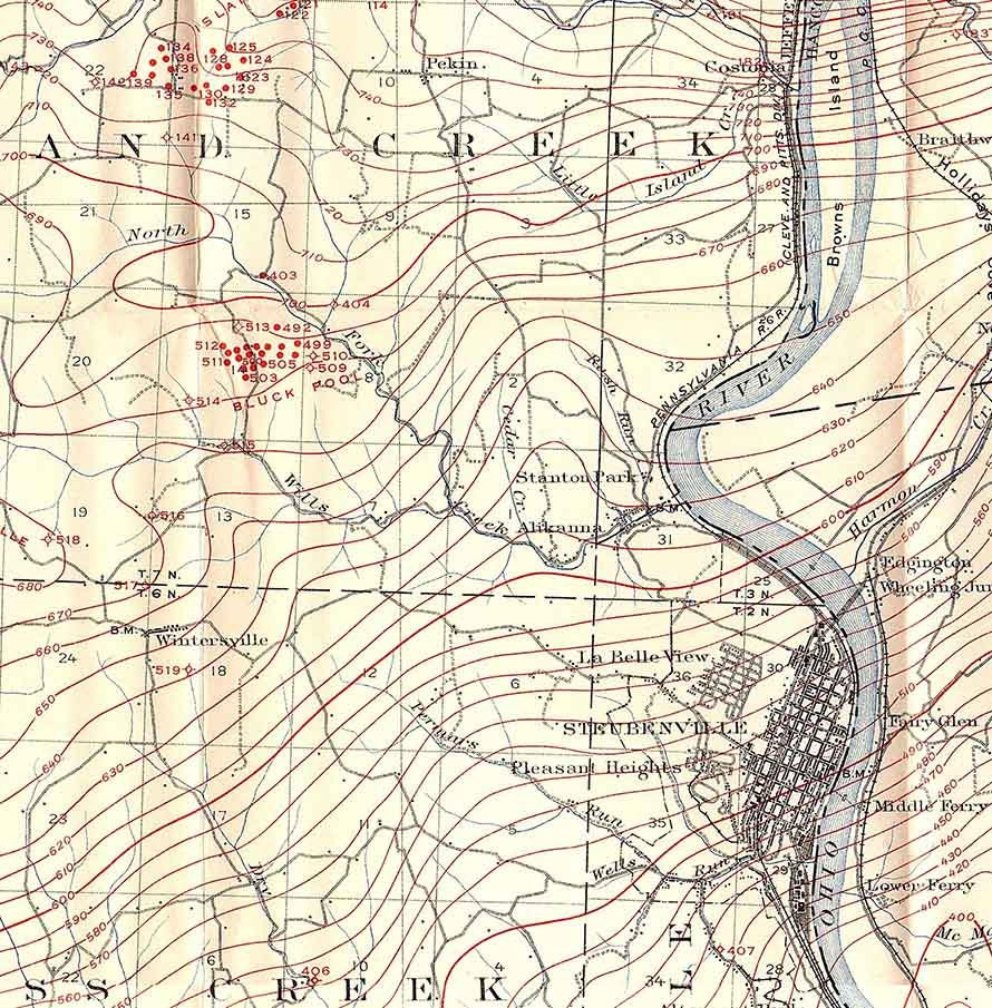 1907 Oil & Gas Well Map of Steubenville Pennsylvania Ohio West Virginia Quad