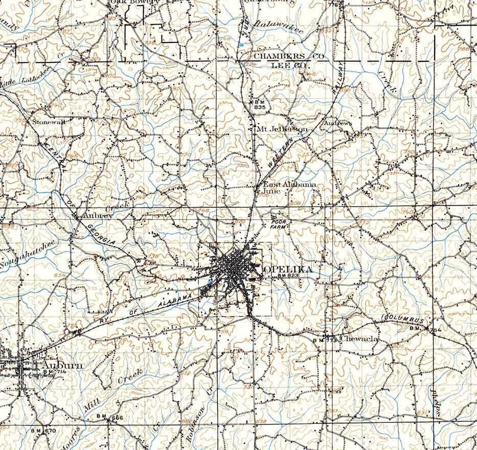 1907 Topo Map of Opelika Alabama Auburn