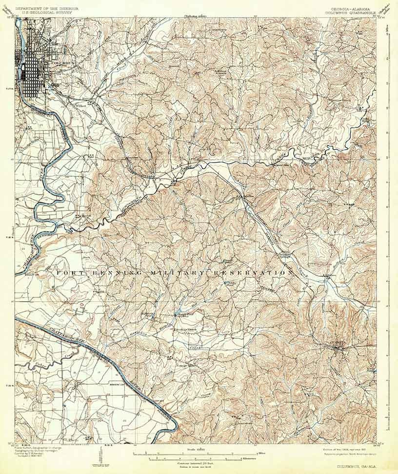 1908 Topo Map of Columbus Georgia