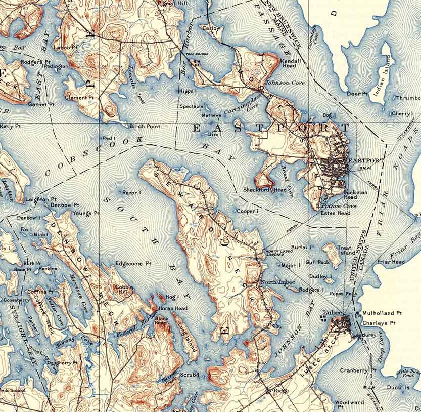 1908 Topo Map of Eastport Maine