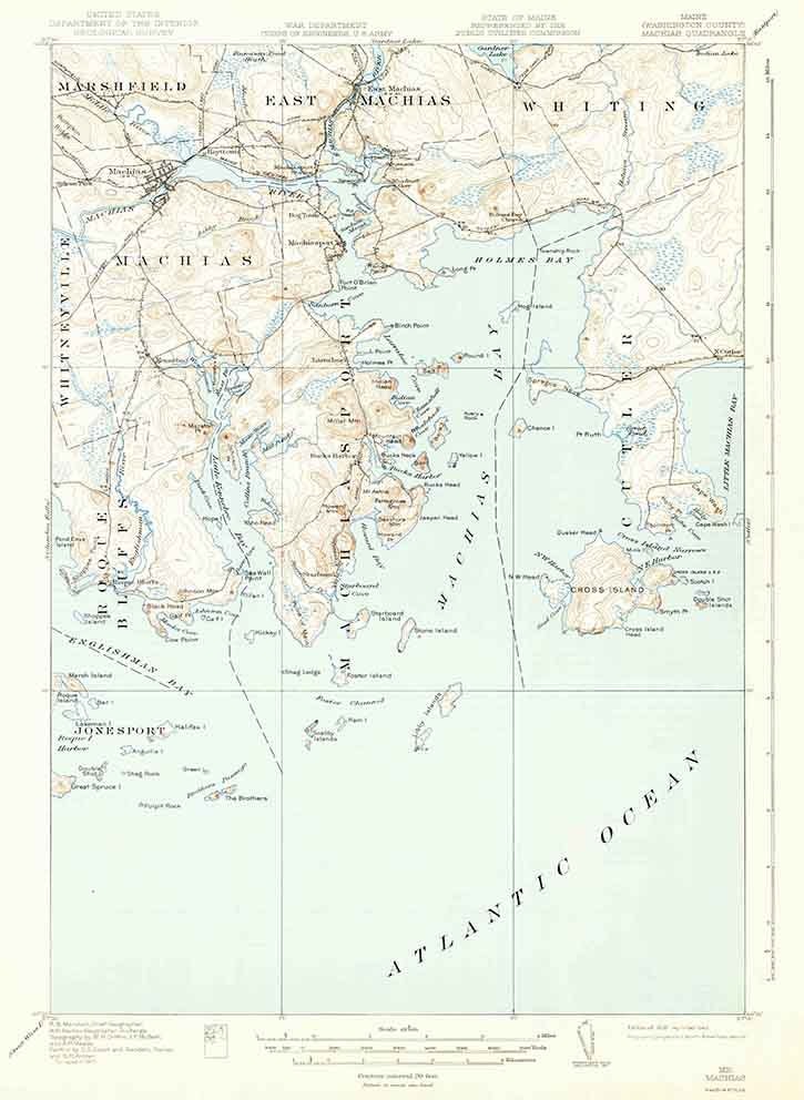 1918 Topo Map of Machias Maine