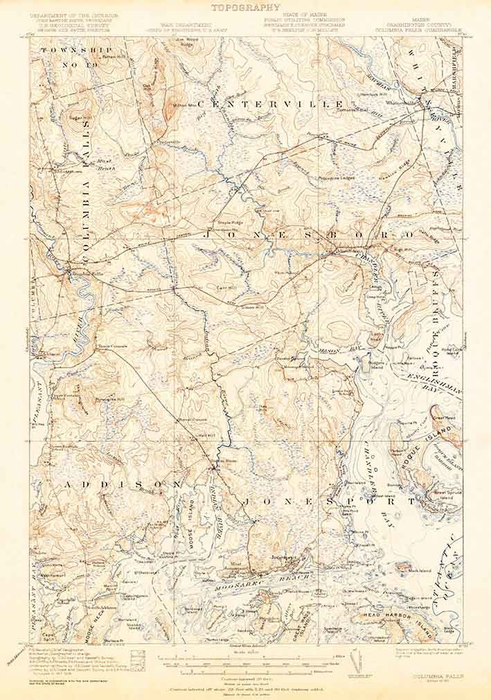 1921 Topo Map of Columbia Falls Maine