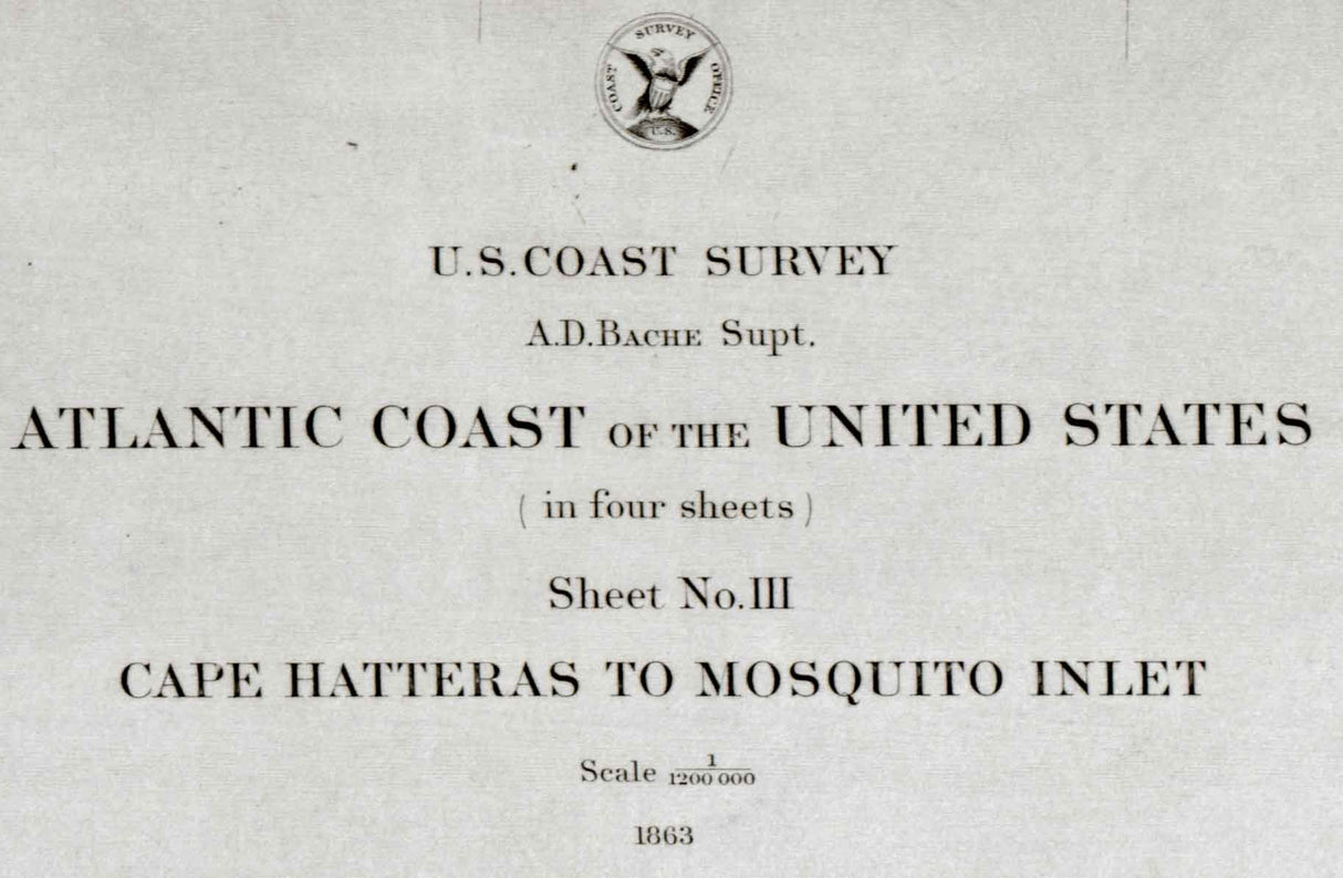 1863 Nautical Map of Cape Hatteras to Mosquito Inlet North Carolina