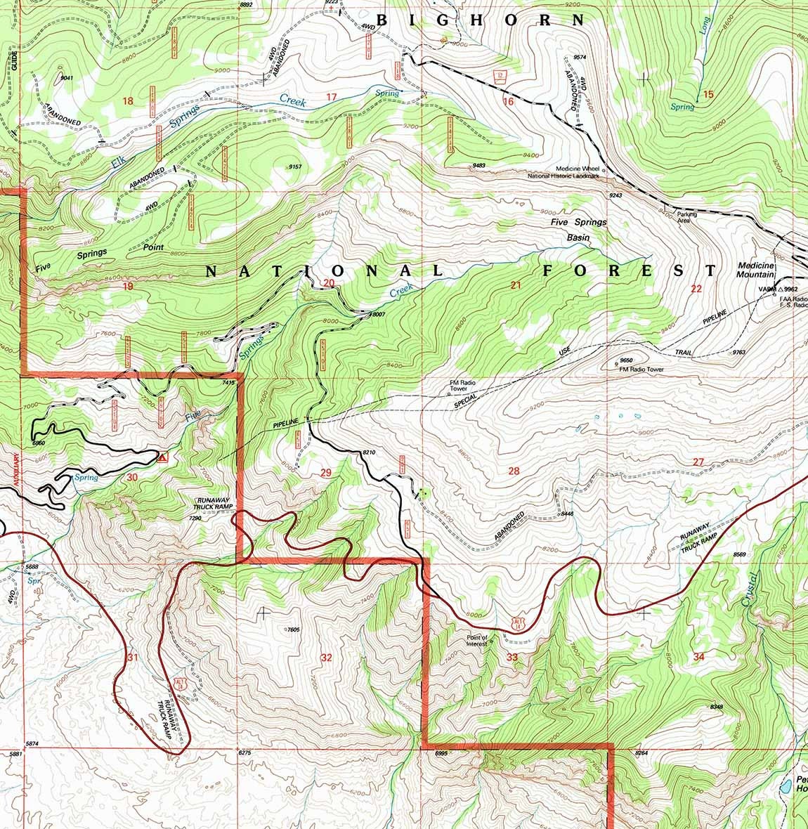 1993 Topo Map of Medicine Wheel Wyoming WY Bighorn Forest