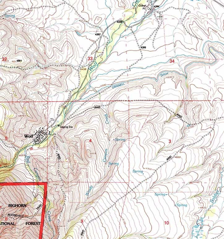 1993 Topo Map of Wolf Wyoming WY Bighorn Forest