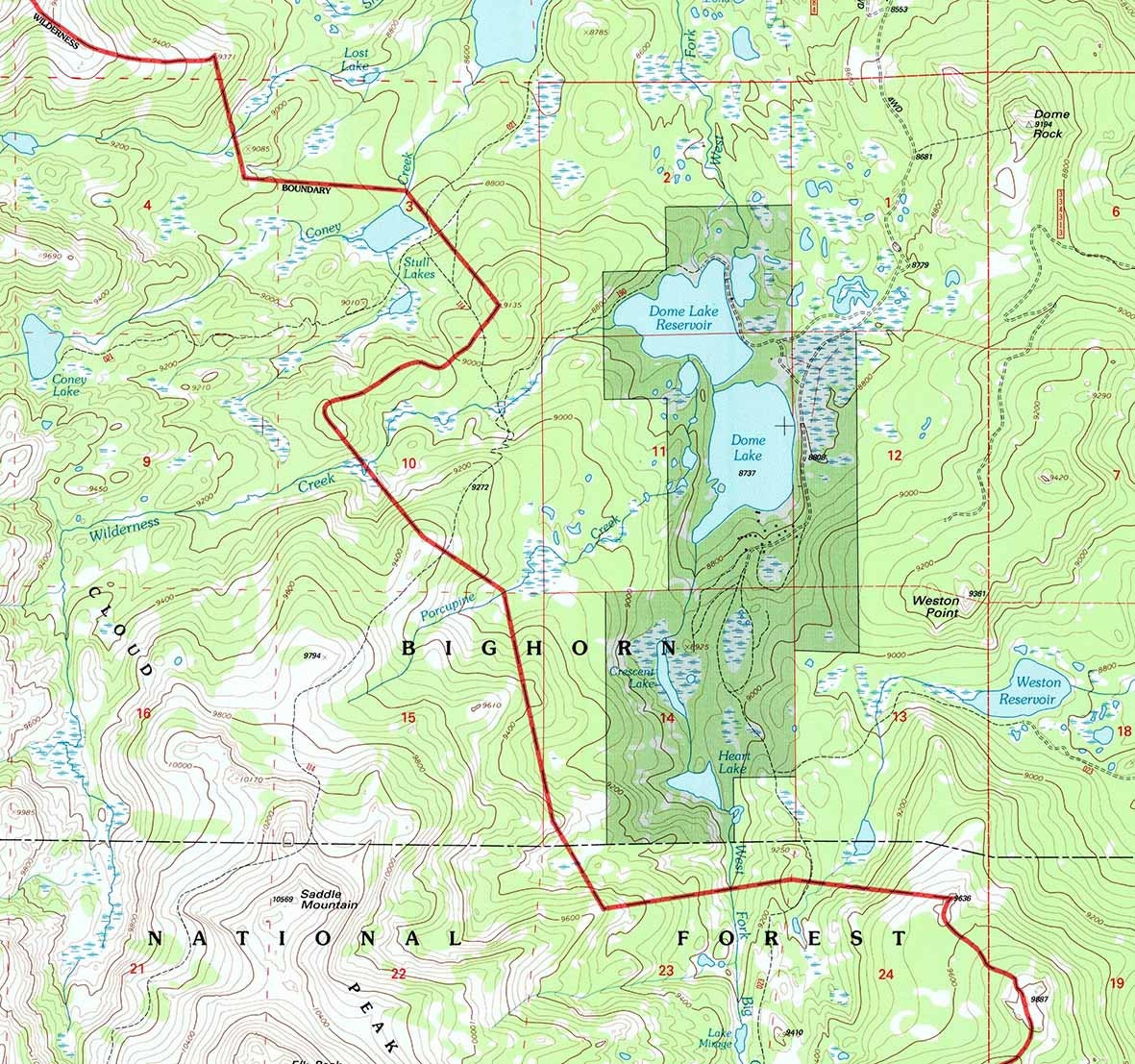 1993 Topo Map of Dome Lake Wyoming WY Bighorn Forest