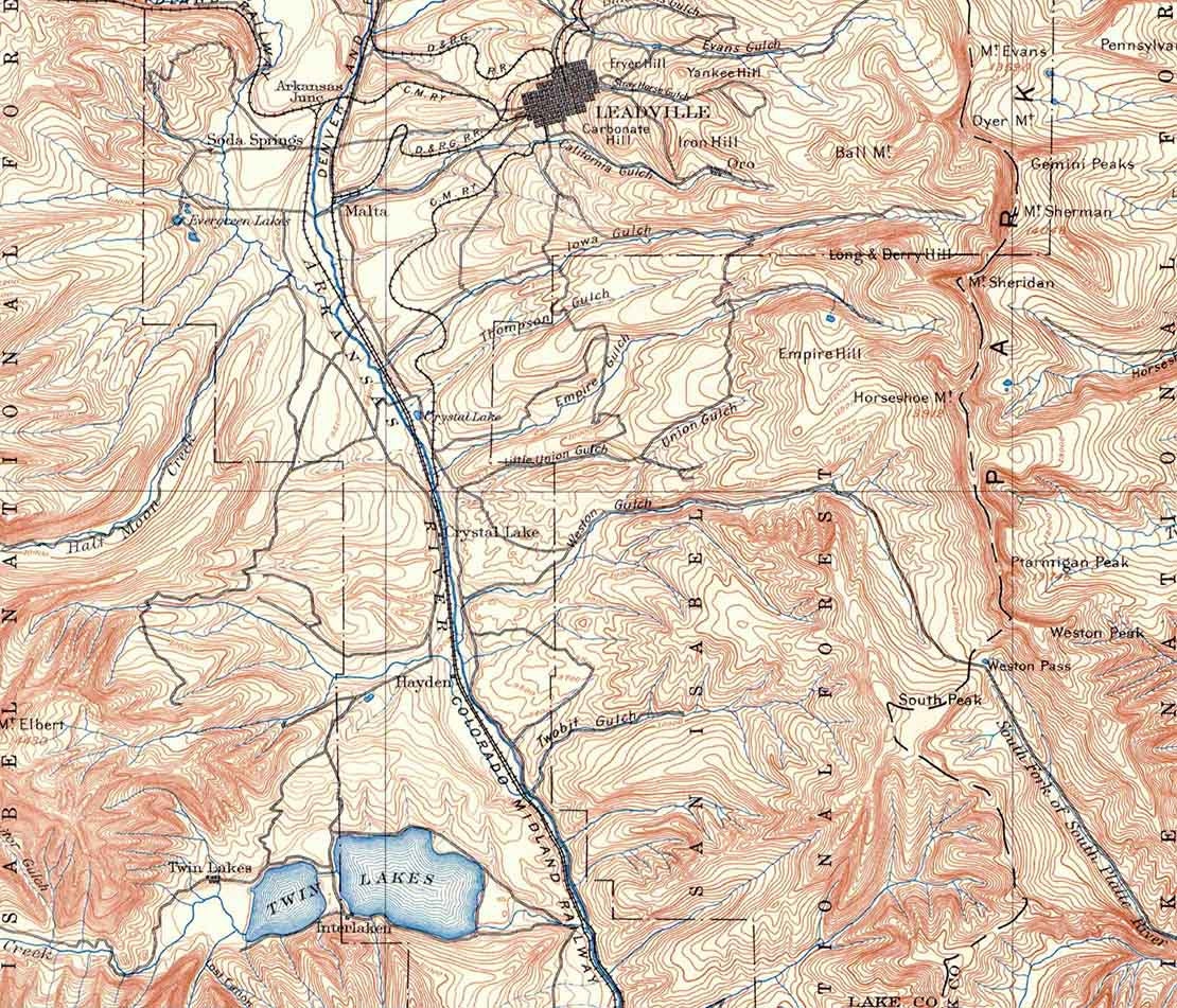 1889 Topo Map of Leadville Colorado