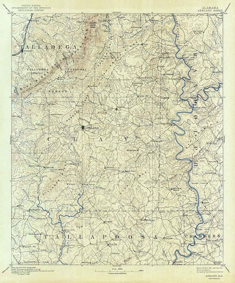 1891 Topo Map of Ashland Alabama Talladega National Forest