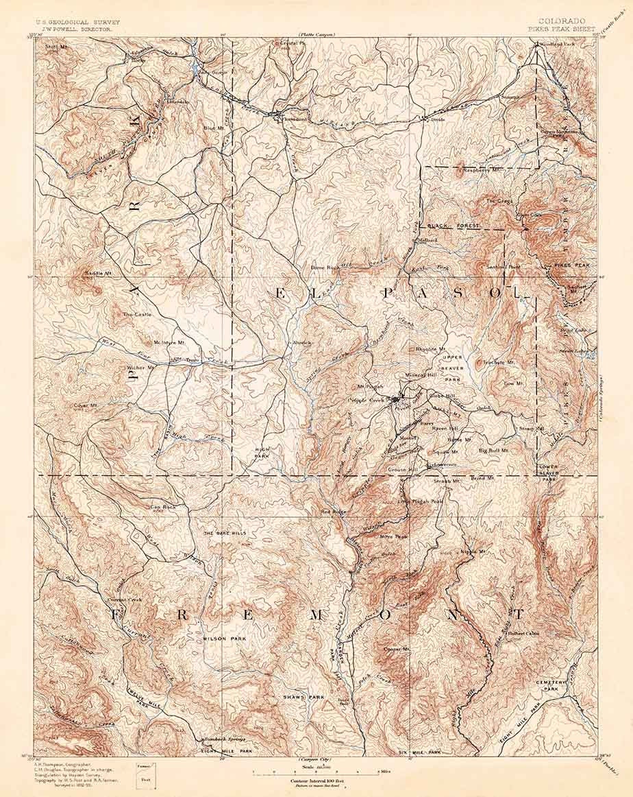 1894 Topo Map of Pikes Peak Colorado El Paso