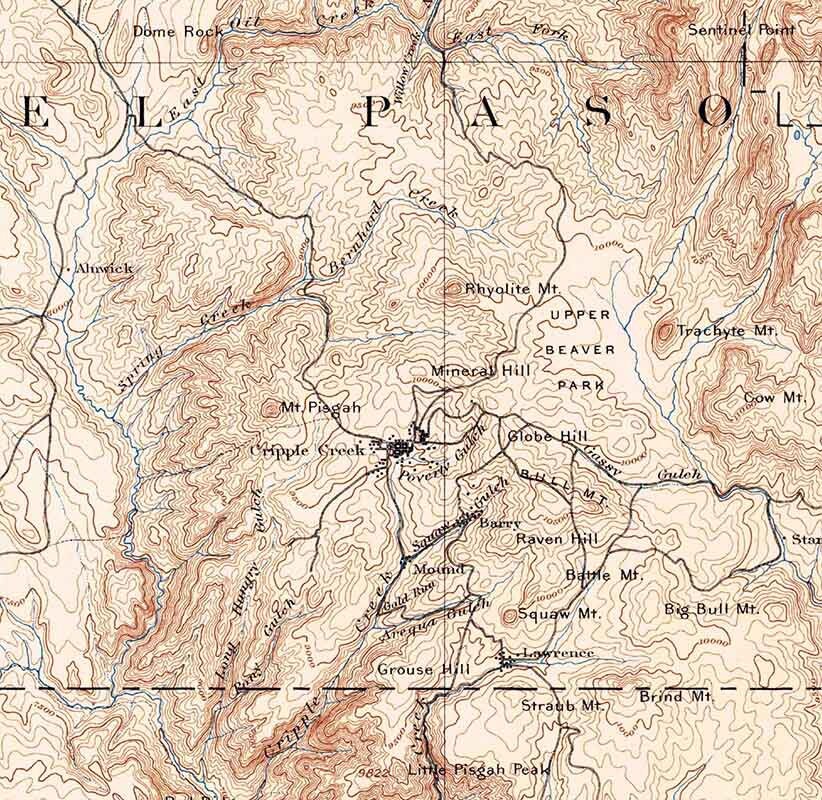 1894 Topo Map of Pikes Peak Colorado El Paso