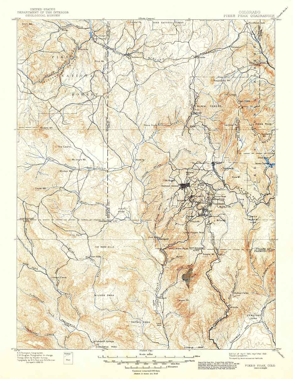 1901 Topo Map of Pikes Peak Colorado