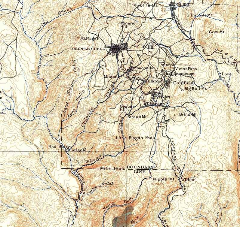 1901 Topo Map of Pikes Peak Colorado