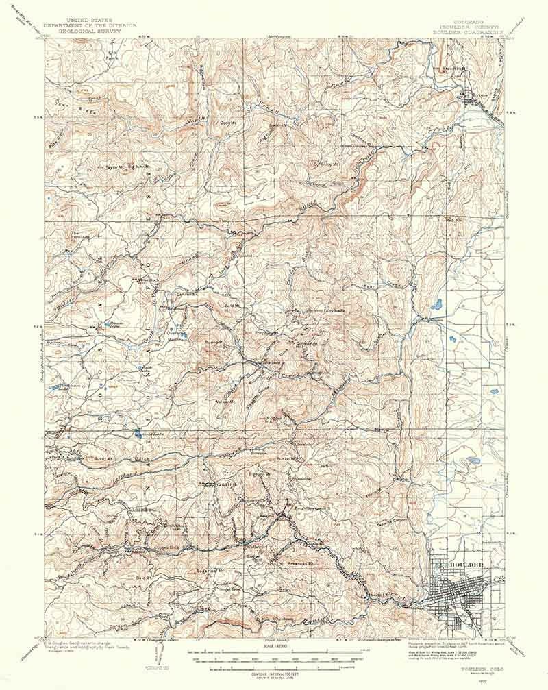 1902 Topo Map of Boulder Colorado